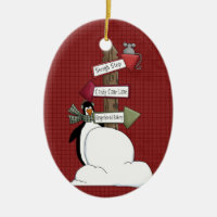 North Pole Penguin Ceramic Christmas Ornament