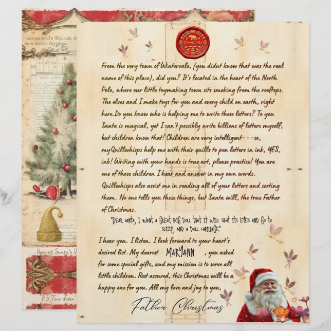 North Pole Personal Christmas Letter From Santa (Front/Back)