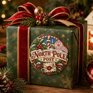 North Pole Post Christmas Santa Mail Classic Round Sticker