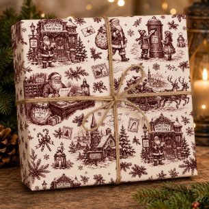 North Pole Post Office Santa Christmas Toile Wrapping Paper