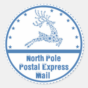 North Pole Postal Express Mail Stamp Classic Round Sticker