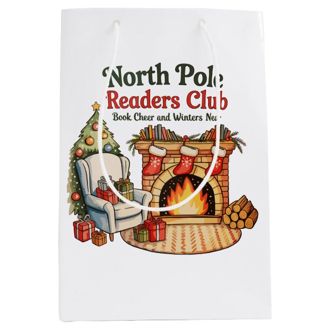 North Pole Readers Club Christmas Books Xmas Lover Medium Gift Bag (Front)