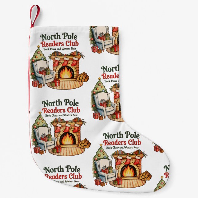 North Pole Readers Club Christmas Books Xmas Lover Small Christmas Stocking (Front)