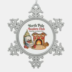 North Pole Readers Club Christmas Books Xmas Lover Snowflake Pewter Christmas Ornament