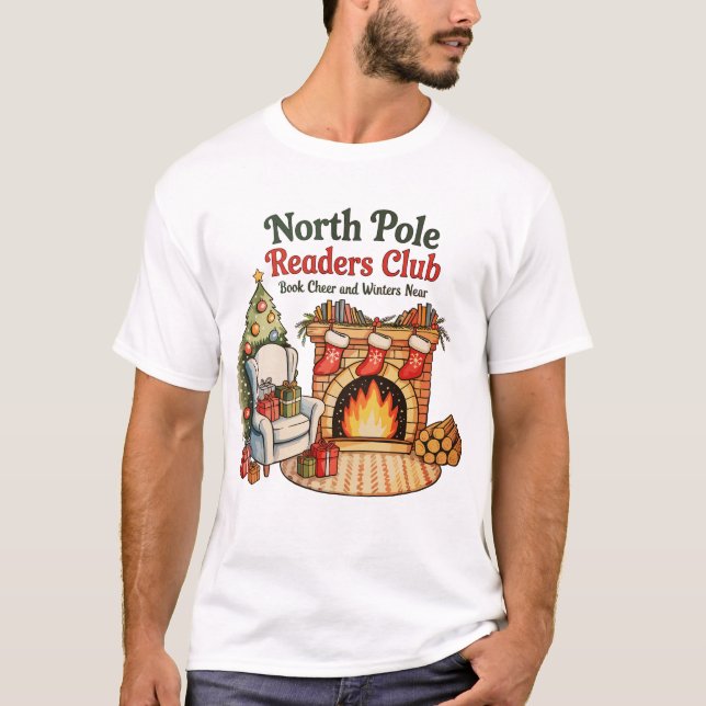 North Pole Readers Club Christmas Books Xmas Lover T-Shirt (Front)
