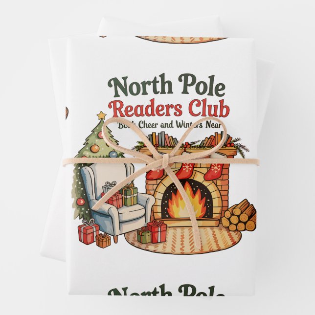 North Pole Readers Club Christmas Books Xmas Lover Wrapping Paper Sheet (In situ)