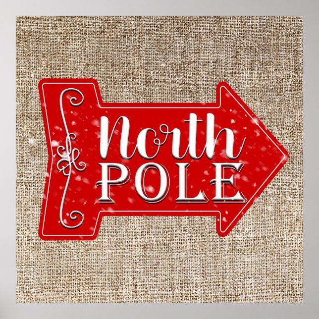 North Pole Red Arrow Rustic Christmas Holiday Poster (Front)
