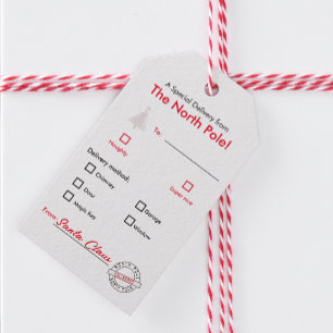 North Pole Red Christmas Name Gift Tag 