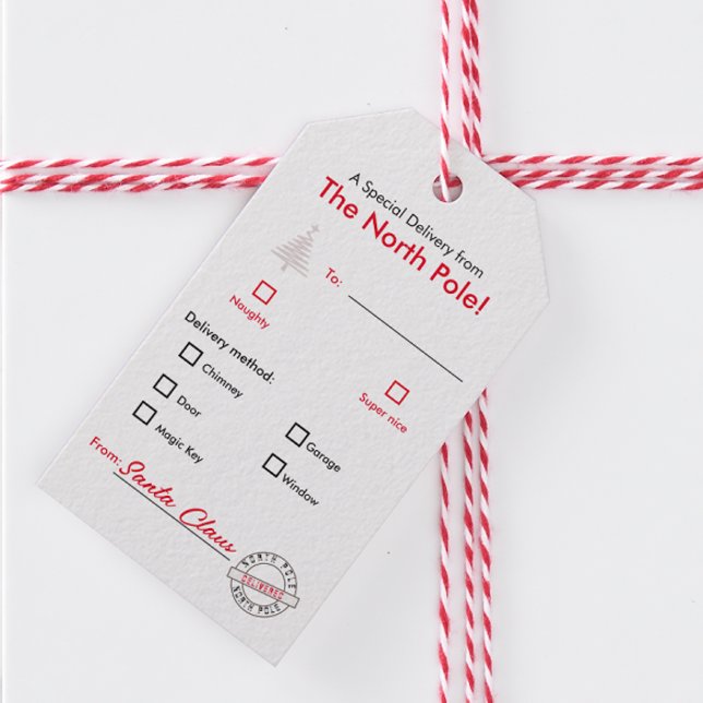 North Pole Red Christmas Name Gift Tag  (Creator Uploaded)