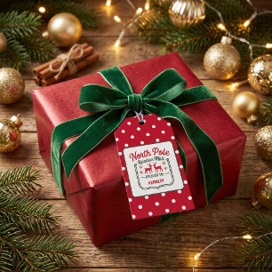 North Pole Reindeer express delivery dotted Red Gift Tags