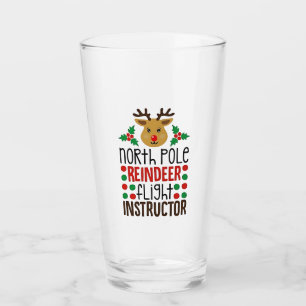 North Pole Reindeer Flight Instructor Christmas  Glass