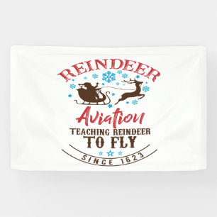 North Pole Reindeer Flying Christmas Aviation Banner
