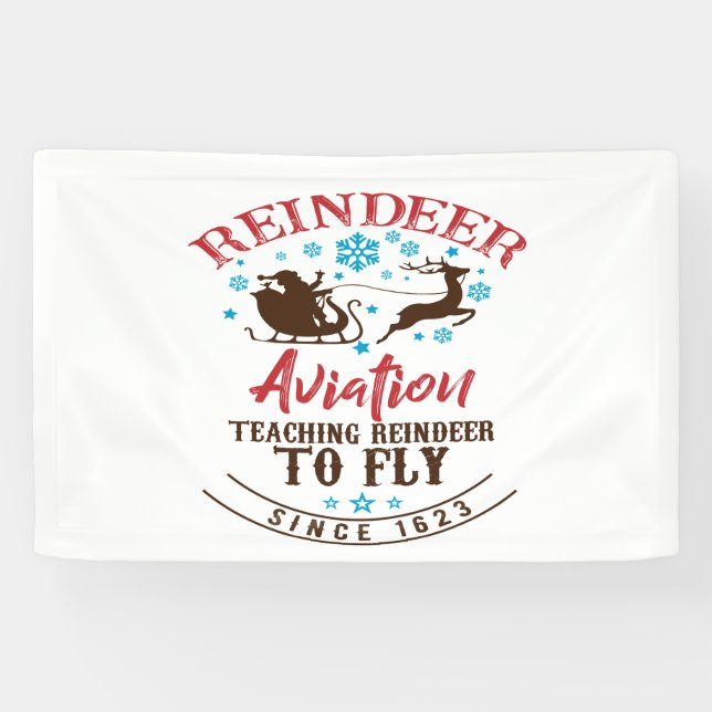 North Pole Reindeer Flying Christmas Aviation Banner (Horizontal)
