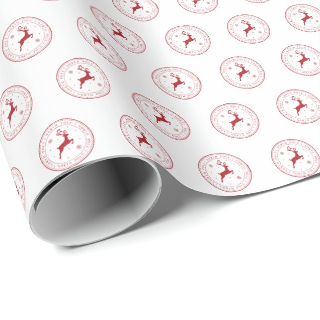 North Pole Reindeer Logo Christmas Pattern Wrapping Paper (Roll Corner)