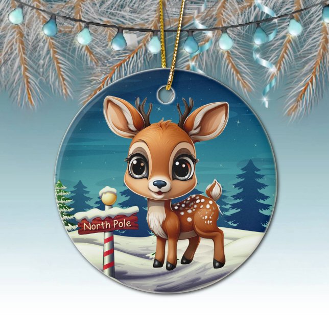 North Pole Reindeer Whimsical Character Decor 🎄🦌 Ceramic Tree Decoration (North Pole Reindeer Hanging Christmas Decor, Whimsical Deer Character  Ornament, Doe, Antlers 🎄🦌)