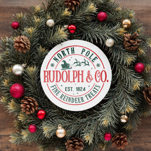 NORTH POLE RUDOLPH SANTA SLEIGH CHRISTMAS CLASSIC ROUND STICKER