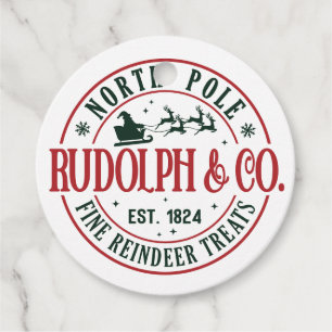 NORTH POLE RUDOLPH SANTA SLEIGH CHRISTMAS FAVOUR TAGS