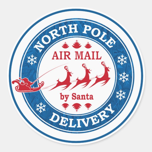 North Pole Santa Air Mail Delivery Classic Round Sticker (Front)
