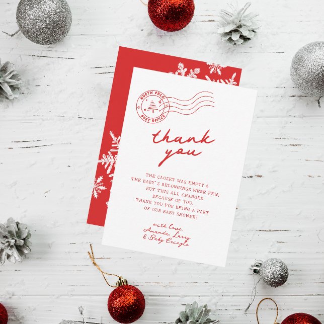 North Pole Santa Christmas Baby Shower Thank You Card (Creator Uploaded)