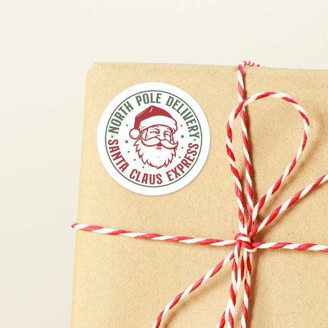 North Pole Santa Claus Special Delivery Classic Round Sticker (Creator Uploaded)