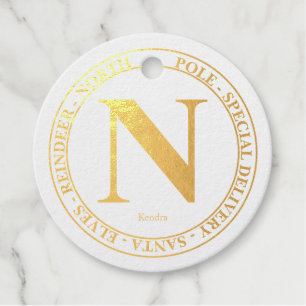 North Pole Santa Delivery Name Modern Gold Foil Favour Tags