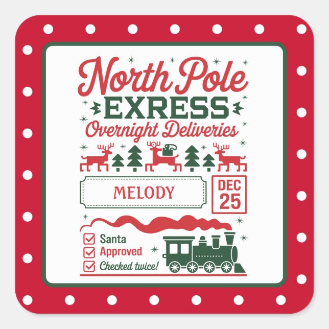 North Pole Santa express delivery dotted Square Sticker (Front)