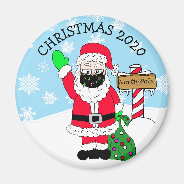 North Pole Santa in Facemask 2020 Keepsake Magnet (Front)