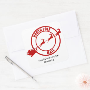 North Pole Santa mail reindeer Christmas sticker