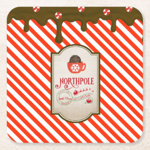 North Pole Santa Shop Funny Christmas Elf Made Square Paper Coaster