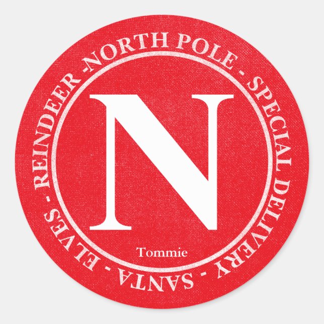 North Pole Santa Special Delivery Custom Name Logo Classic Round Sticker (Front)