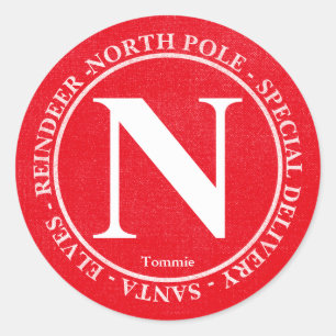 North Pole Santa Special Delivery Custom Name Logo Classic Round Sticker