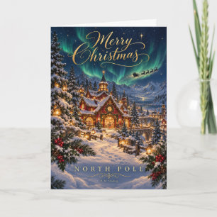 North Pole Santa Workshop Merry Christmas Card