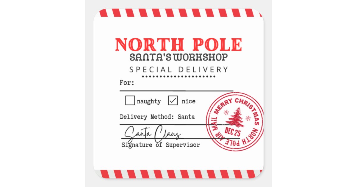 North Pole Santa's Shipping Label Sticker Zazzle