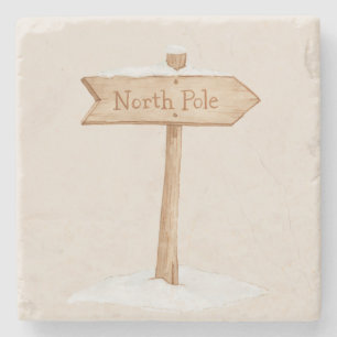 North Pole Snow Christmas Stone Coaster