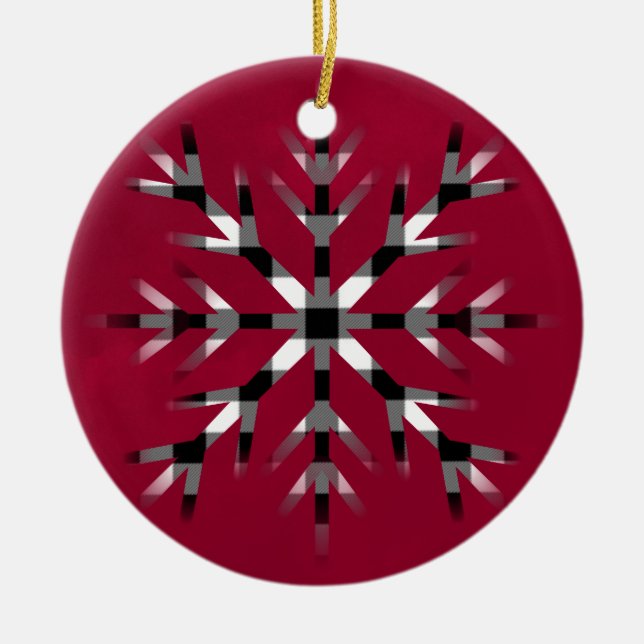North Pole snow flake, black white buffalo plaid  Ceramic Tree Decoration (Front)