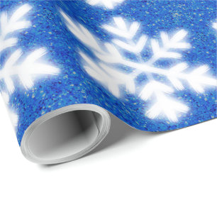 North Pole snowflakes and blue sparkle design Wrapping Paper
