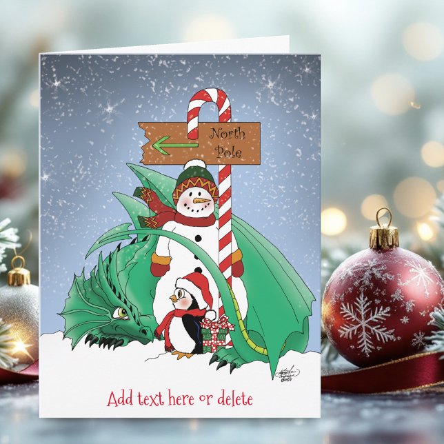 North Pole Snowman Dragon Penguin Christmas  Card (Creator Uploaded)