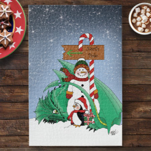 North Pole Snowman Dragon Penguin Christmas  Jigsaw Puzzle