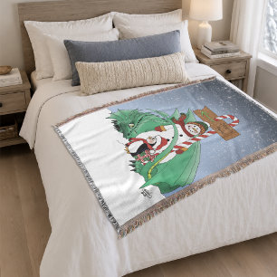 North Pole Snowman Dragon Penguin Christmas Throw Blanket
