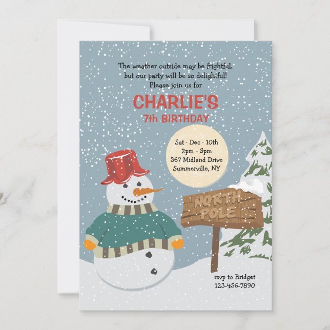 North Pole Snowman Invitation (Front)