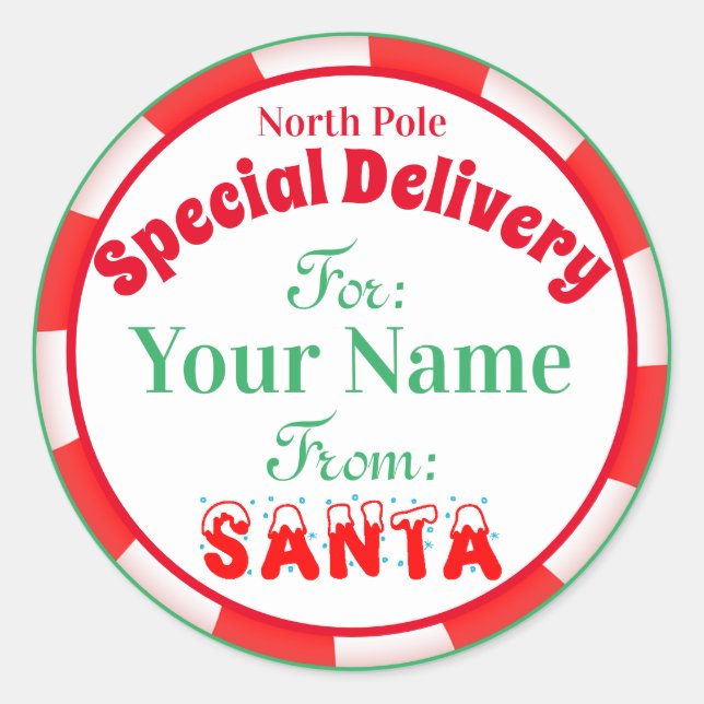 North Pole Special Delivery from Santa Classic Round Sticker (Front)