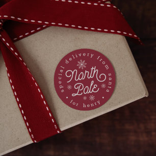 North Pole Special Delivery Personalised Christmas Classic Round Sticker