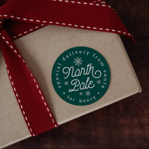 North Pole Special Delivery Personalised Christmas Classic Round Sticker