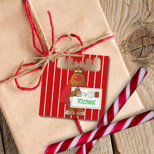 North Pole Special Delivery Red Reindeer Christmas Favour Tags