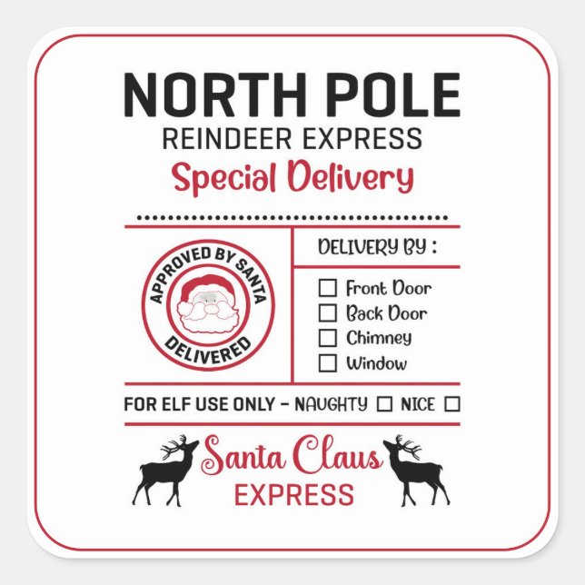 North Pole Special Delivery Square Sticker (Front)