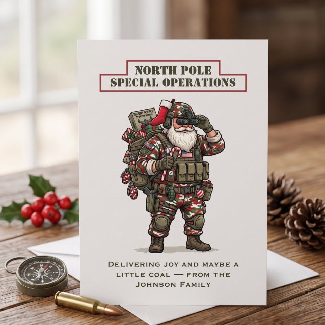 North Pole Special Operations Christmas Card (Funny Military Santa Christmas Card | Personalized Tactical Santa Card for Him)