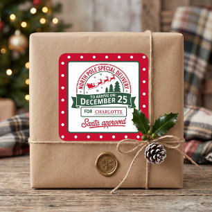 North Pole Special Santa Delivery Dotted Square Sticker
