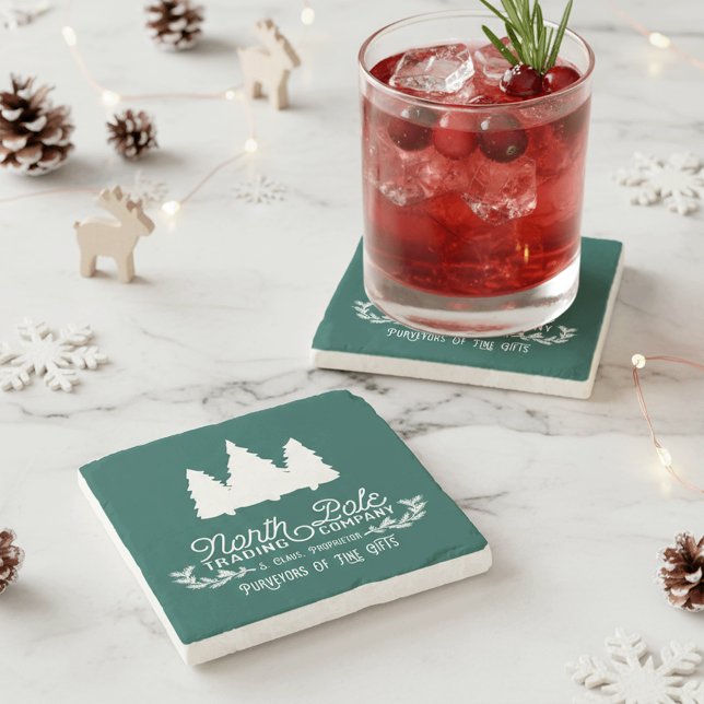 North Pole Trading Company Christmas Typography Stone Coaster (Creator Uploaded)