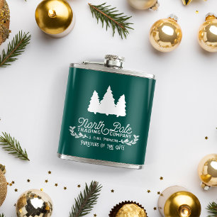 North Pole Trading Company Vintage Christmas Logo Hip Flask