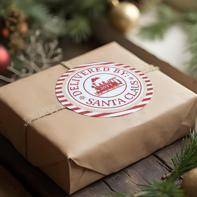 North Pole Train Special Delivery By Santa Claus  Classic Round Sticker (North Pole Train Special Delivery By Santa Claus Classic Round Sticker)